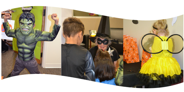 three images of children in halloween costumes