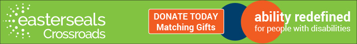 bright color circles with Easterseals Crossroads logo and words donate today, matching gifts