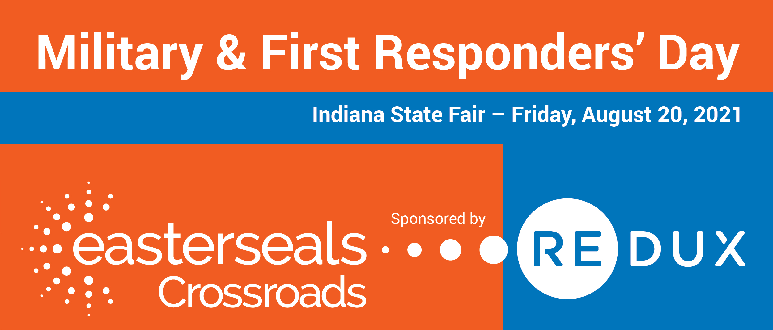 Easterseals Crossroads and Redux logos with text that we are at the Indiana State Fair