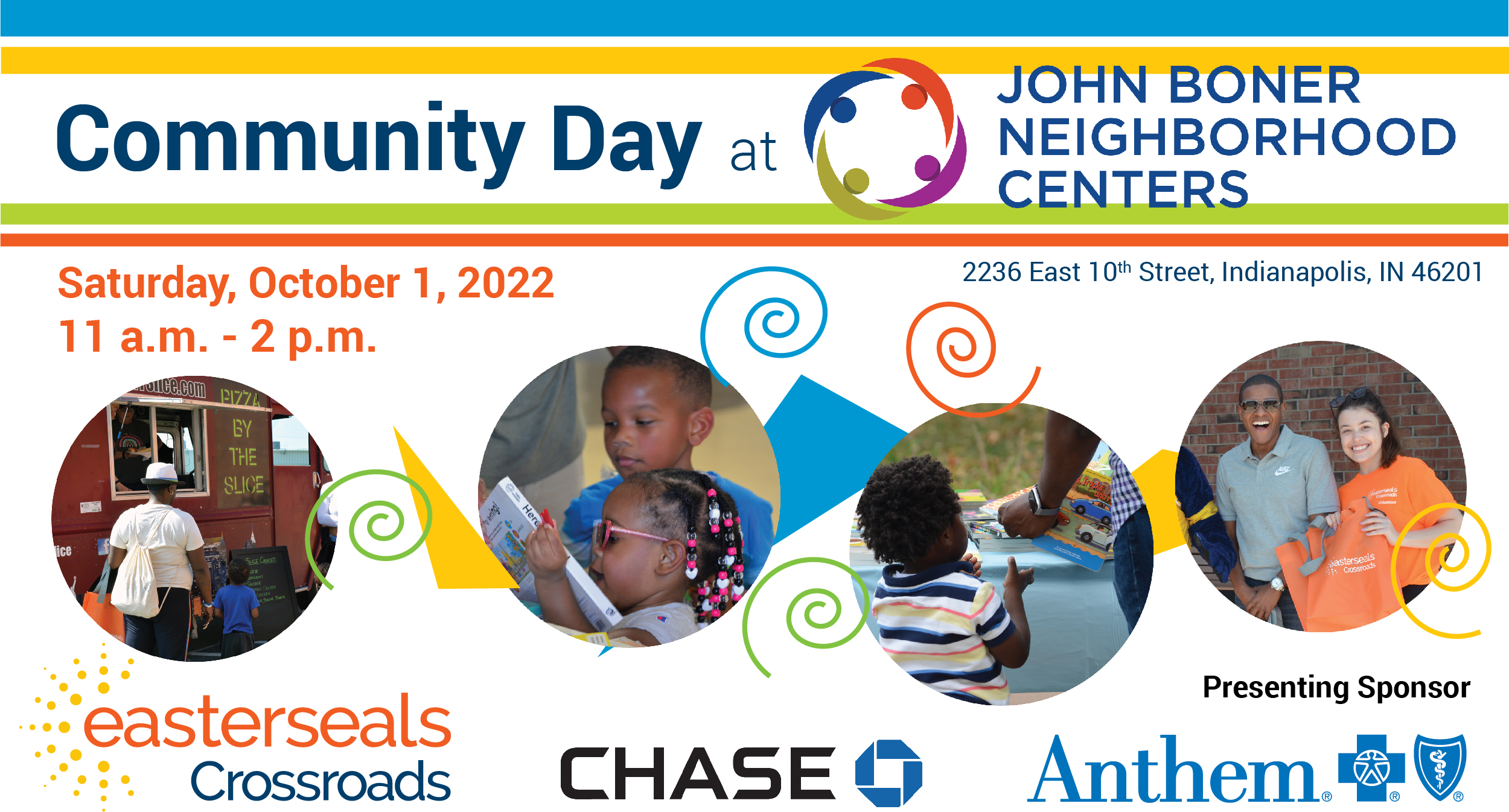 Header image promoting next Community at John Boner Neighborhood Center with images of people having fun