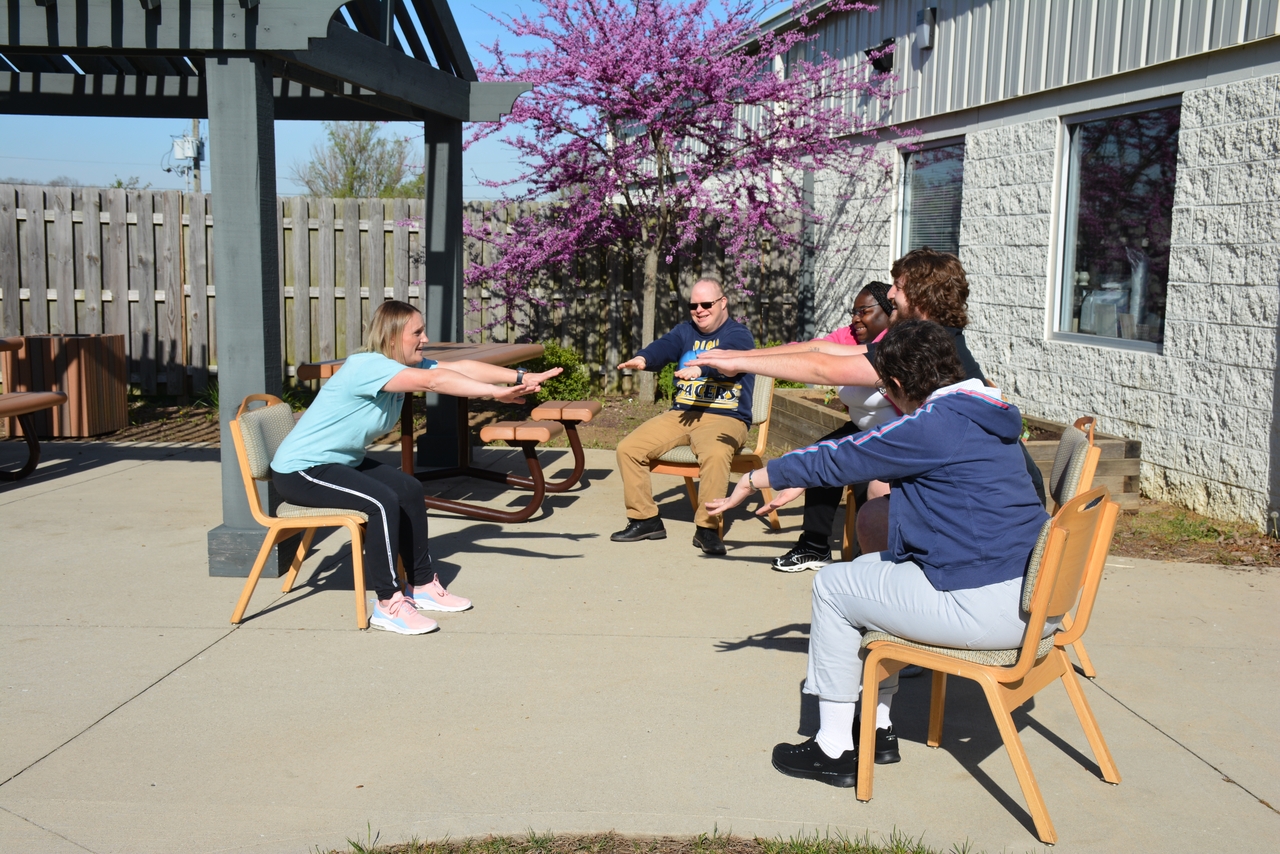 Group streching while sitting