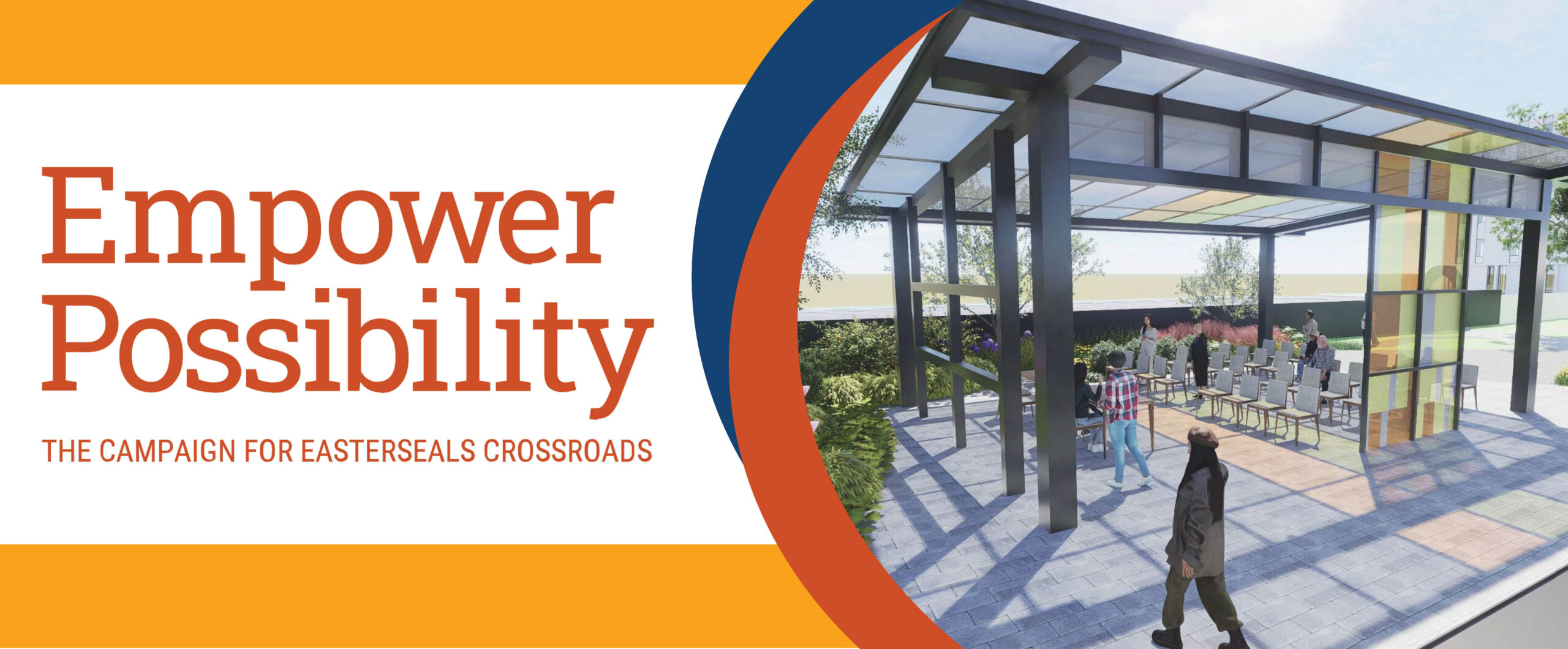 Easterseals Crossroads logo in white on a colorful background