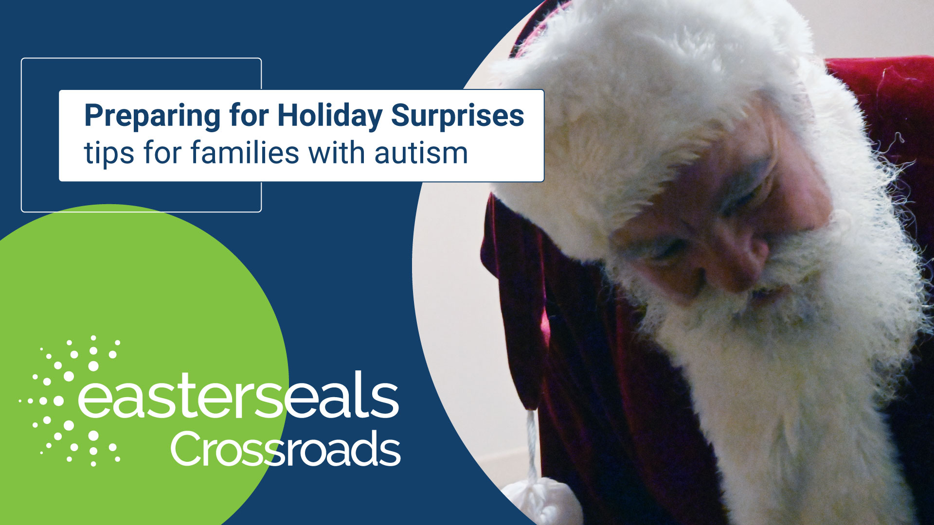 words Preparing for Holiday Surprises and tips for families with autism photo of Santa