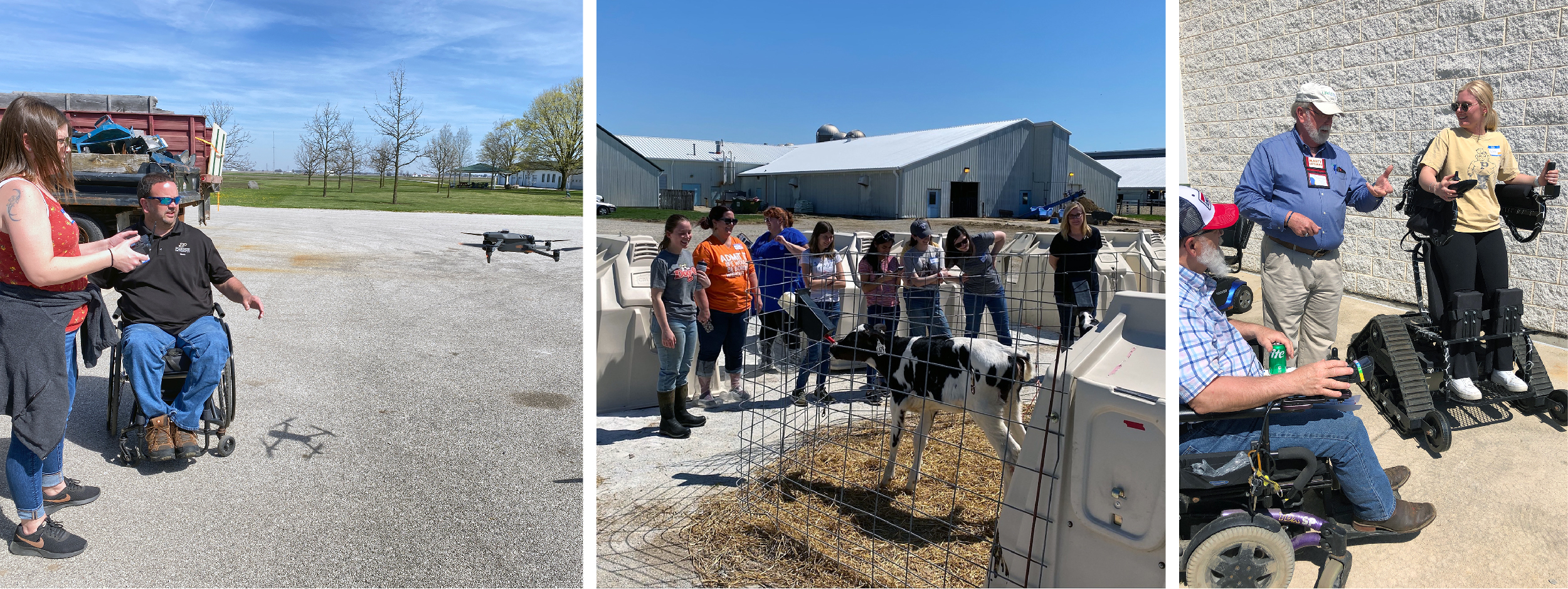 AgrAbility Expo photos - composite with attendees trying farming equipment