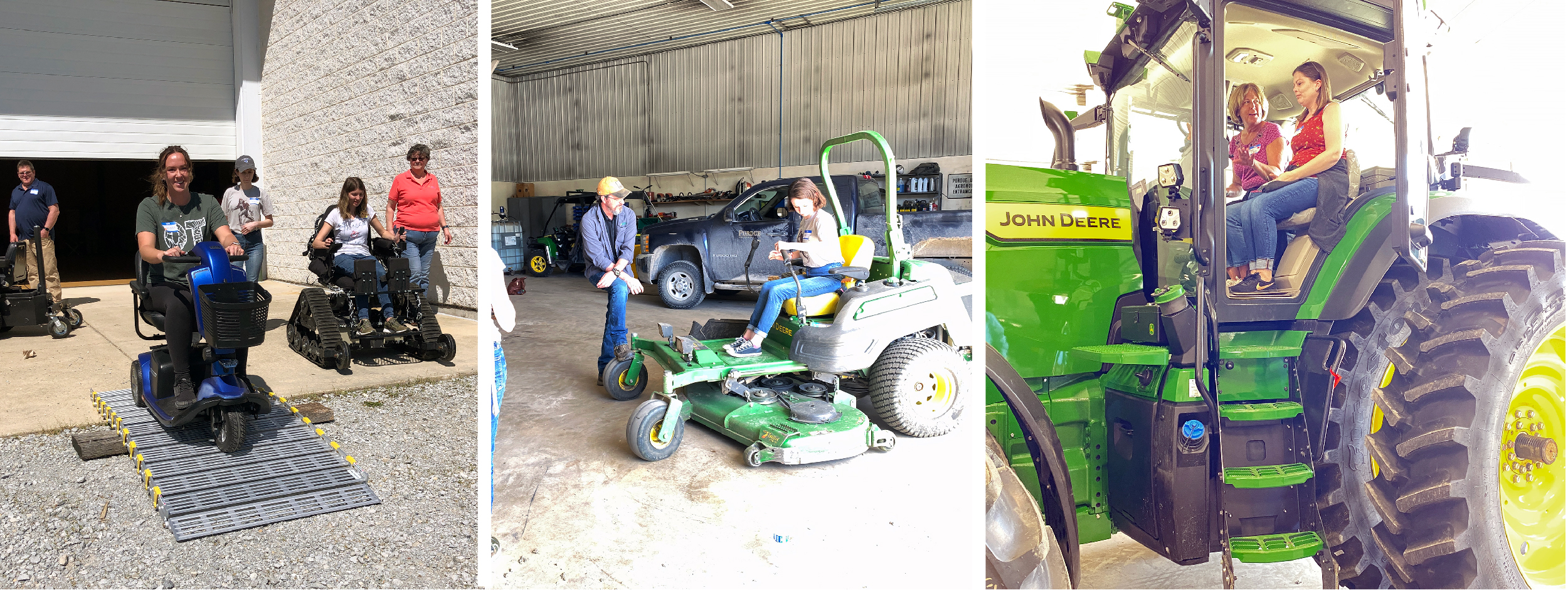 AgrAbility photos - composite of attendees trying farm equipment