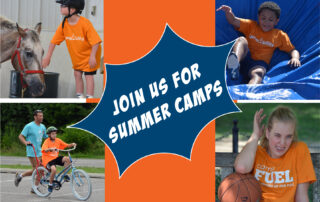 Four images of kids having fun at camp rocks, campability and camp fuel
