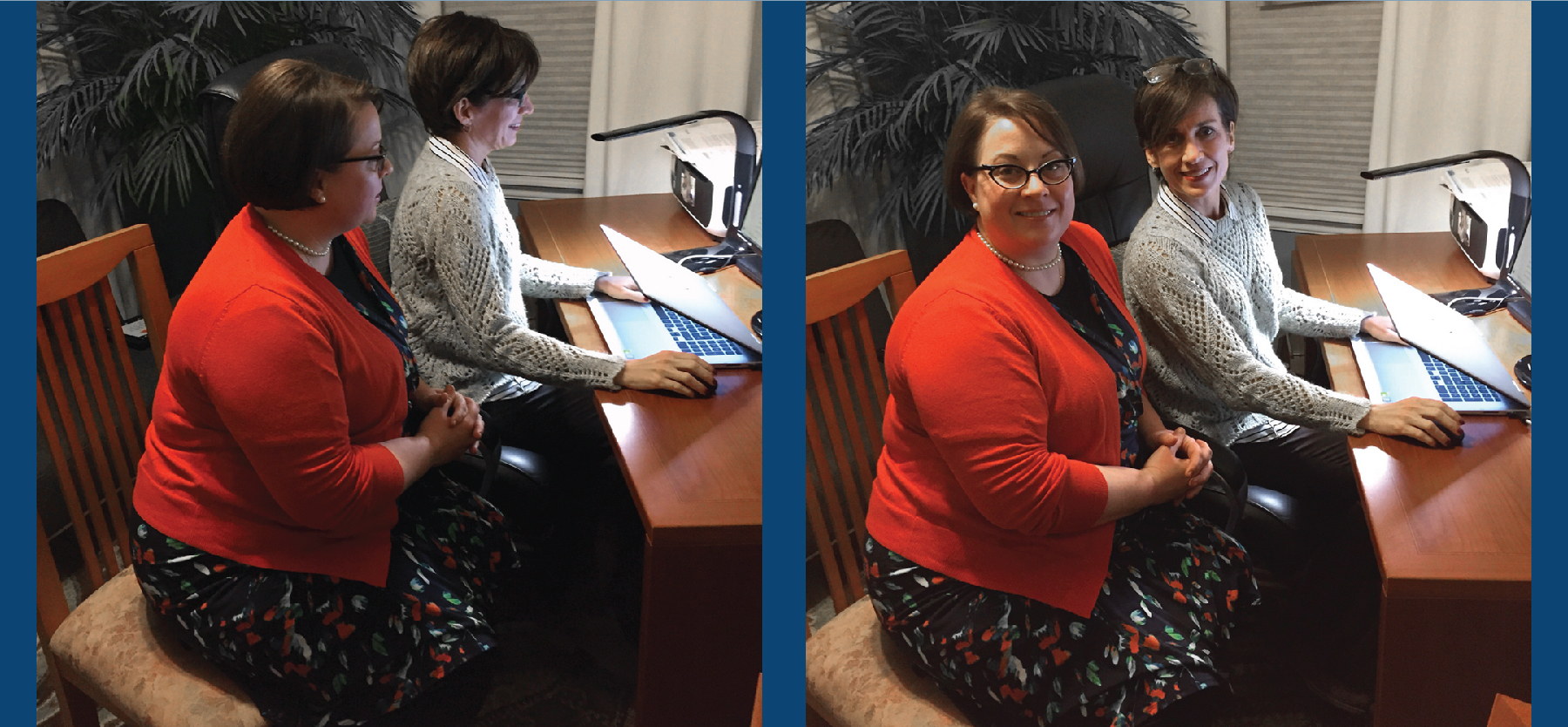 image of two women sitting at a desk looking at a computer