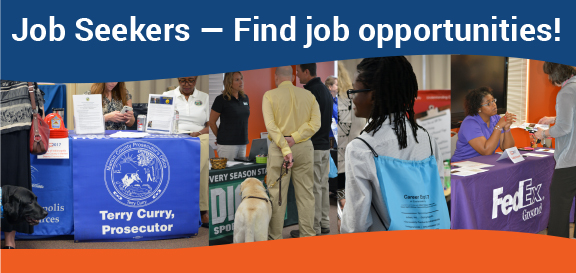 3 images of job seekers at career expo